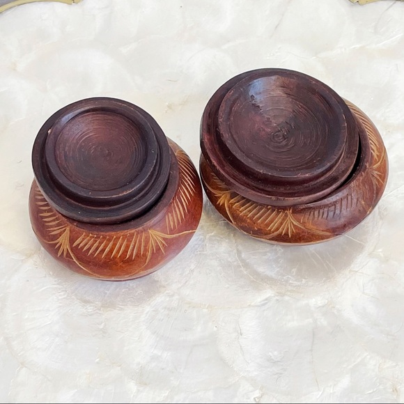 Vintage Hand Carved Small Wooden Bowls Lidded Boho Chic Hole Decor Vanity Decor - Picture 13 of 13